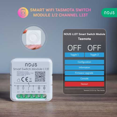 Releu NOUS L13T cu control WiFi cu Tasmota cu 1/2 canale 16A